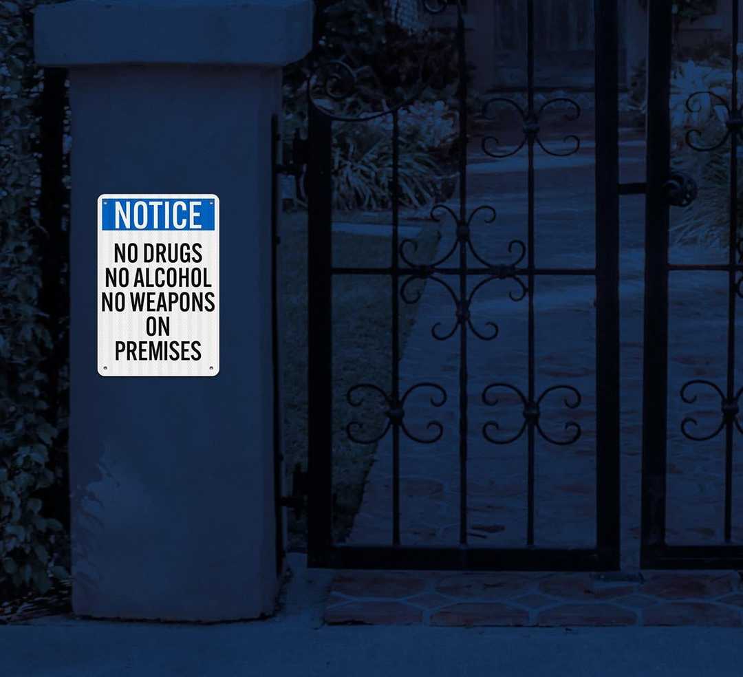Notice No Drugs Alcohol Aluminum Sign (EGR Reflective)