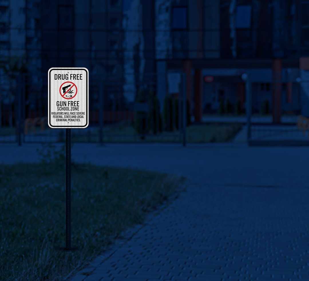 No Drugs Guns School Zone Aluminum Sign (EGR Reflective)