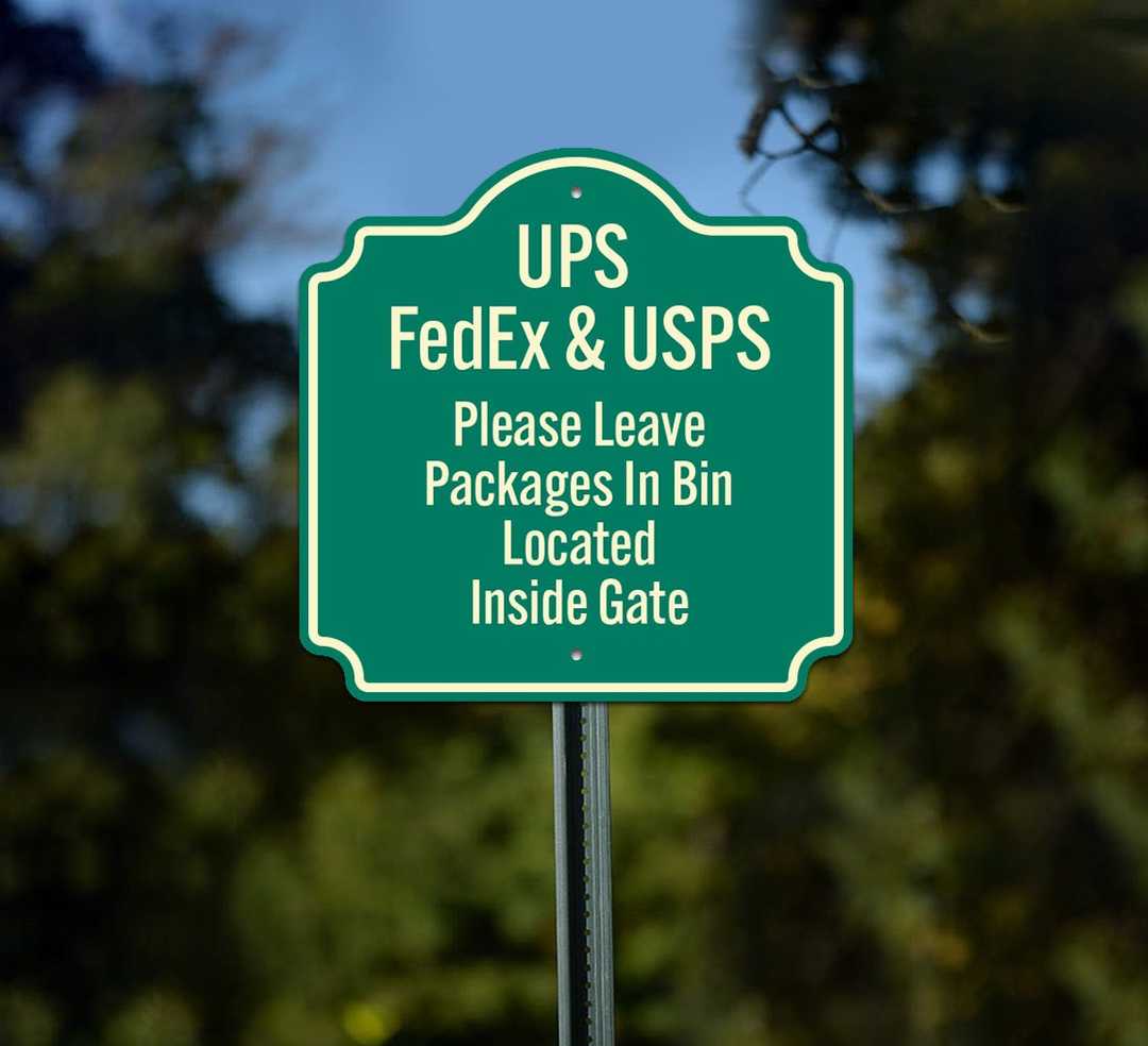Please Leave Packages In Bin Located Inside Gate Aluminum Sign (Non Reflective)