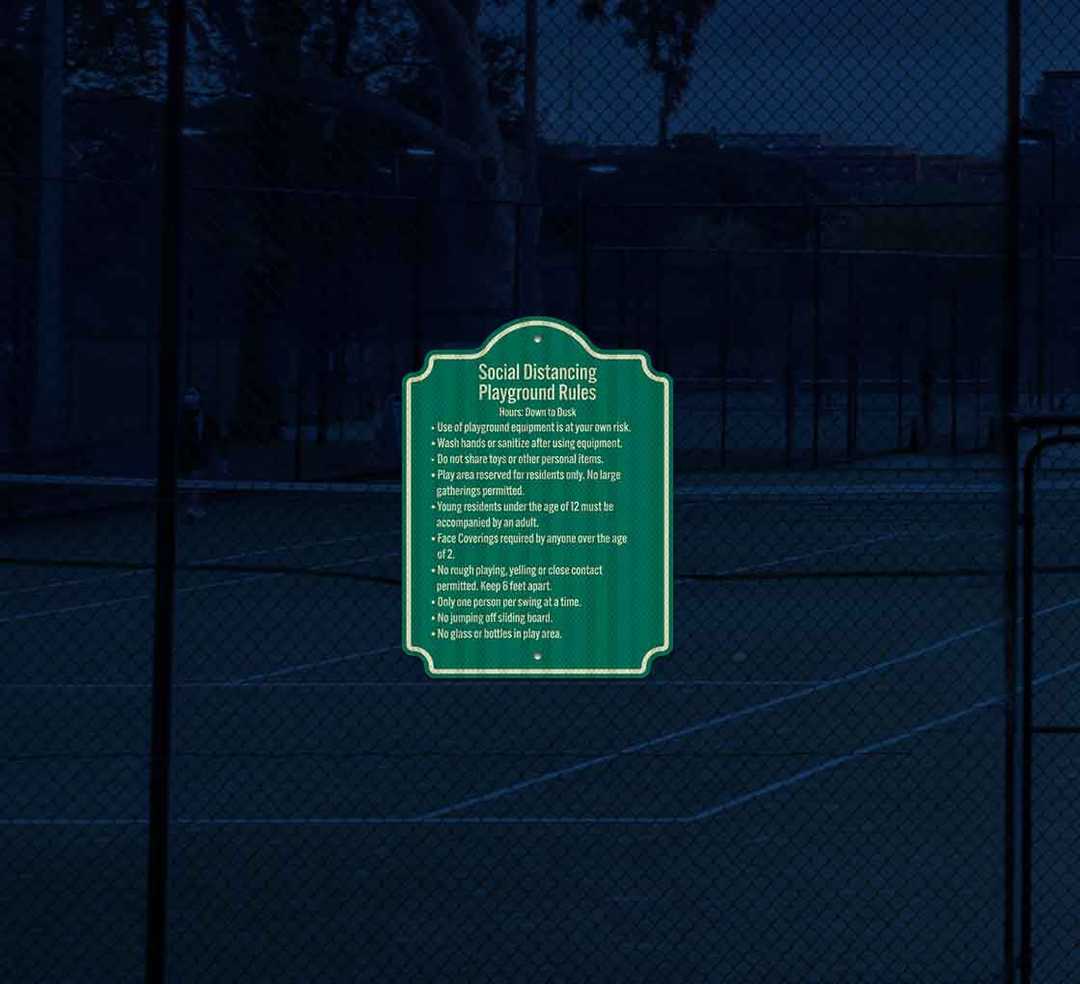 Social Distancing Playground Rules Aluminum Sign (HIP Reflective)