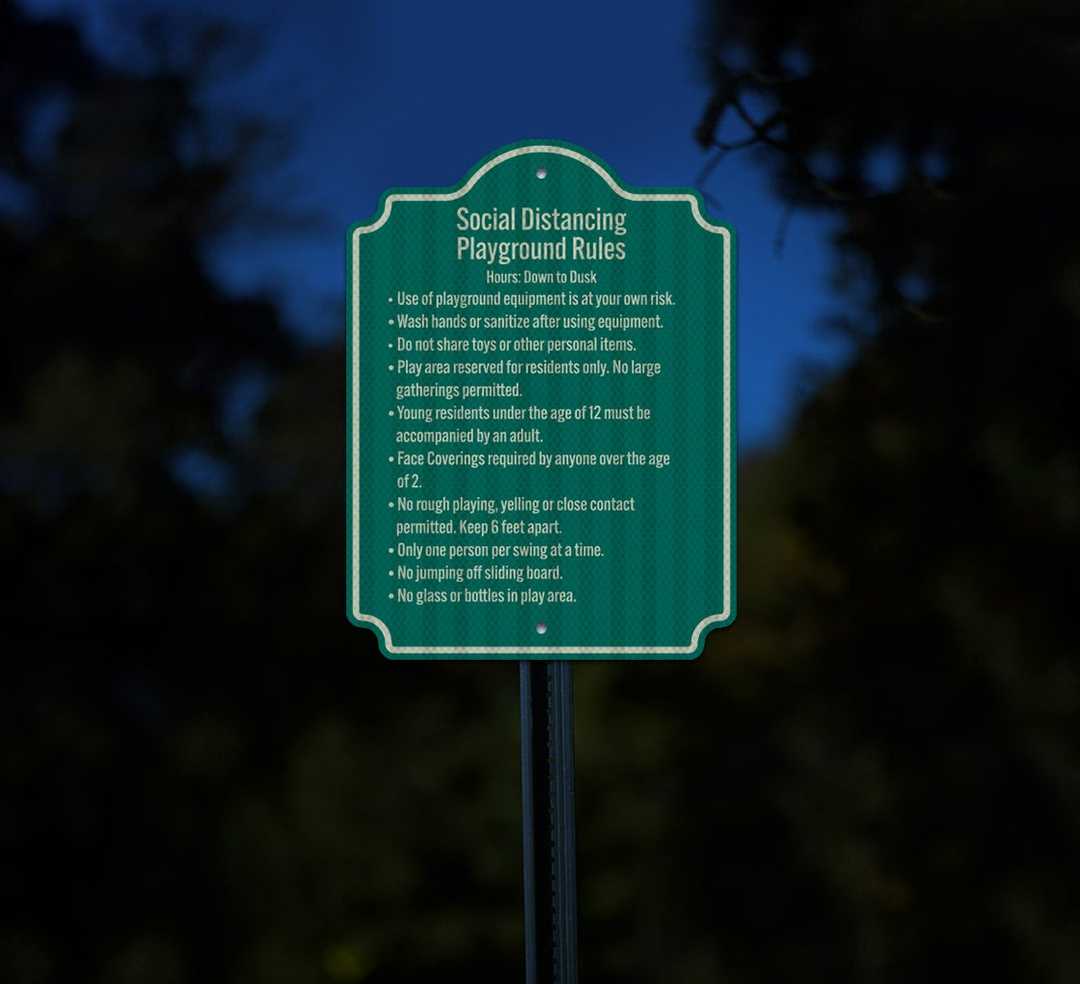 Social Distancing Playground Rules Aluminum Sign (HIP Reflective)