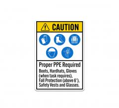 ANSI Caution Proper PPE Required Decal (Non Reflective)