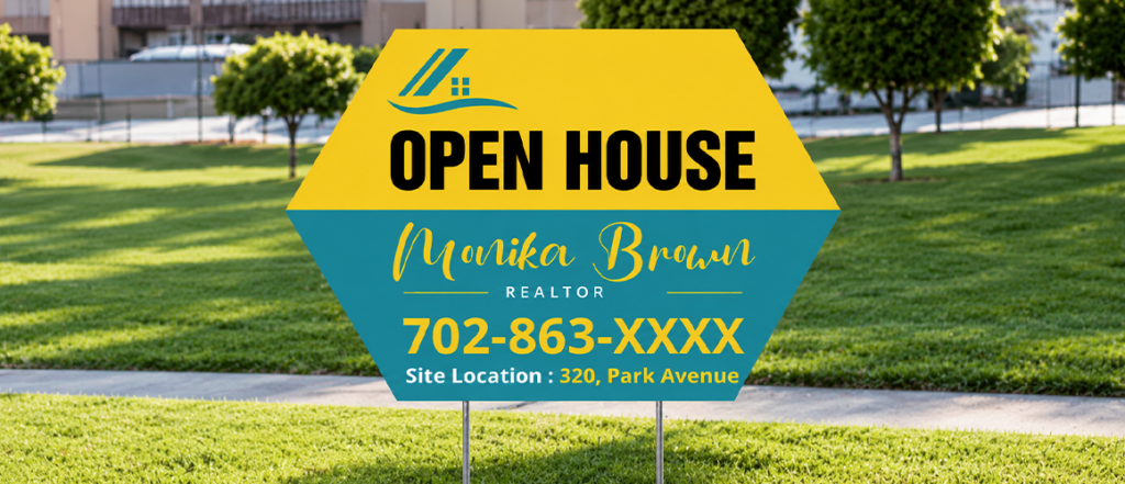 Die-cut yard sign compared with a standard rectangular yard sign