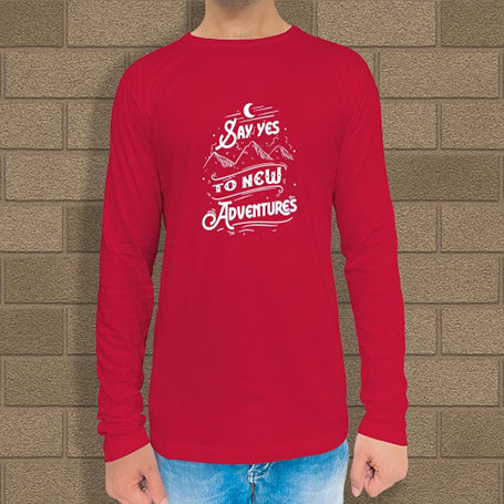 Custom Red Printed Long Sleeves T-Shirt - Crew Neck